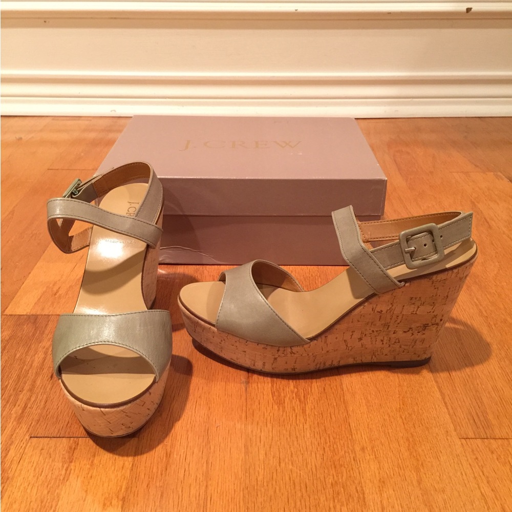 Jcrew Maryanne Leather wedge sandals, Himalayan Green, size 9, made in Italy